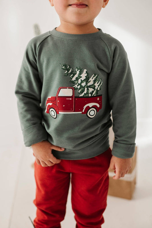 Raglan Holiday Sweatshirt- Christmas Truck