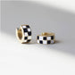 Black & White Checkered Enamel Huggie Earrings