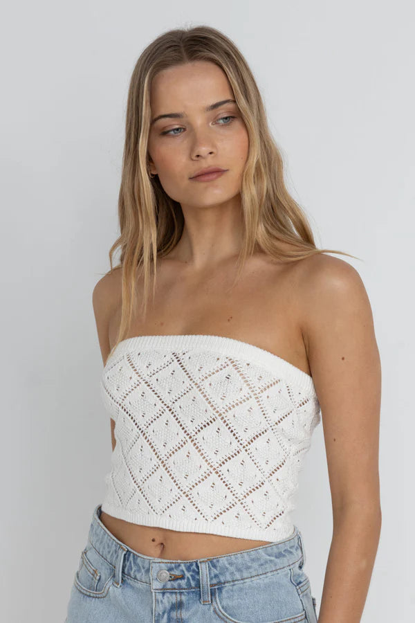 Islander Strapless Knit Top- White