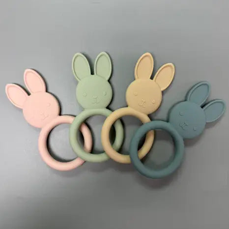 All Silicone Bunny Teething Ring-Slate