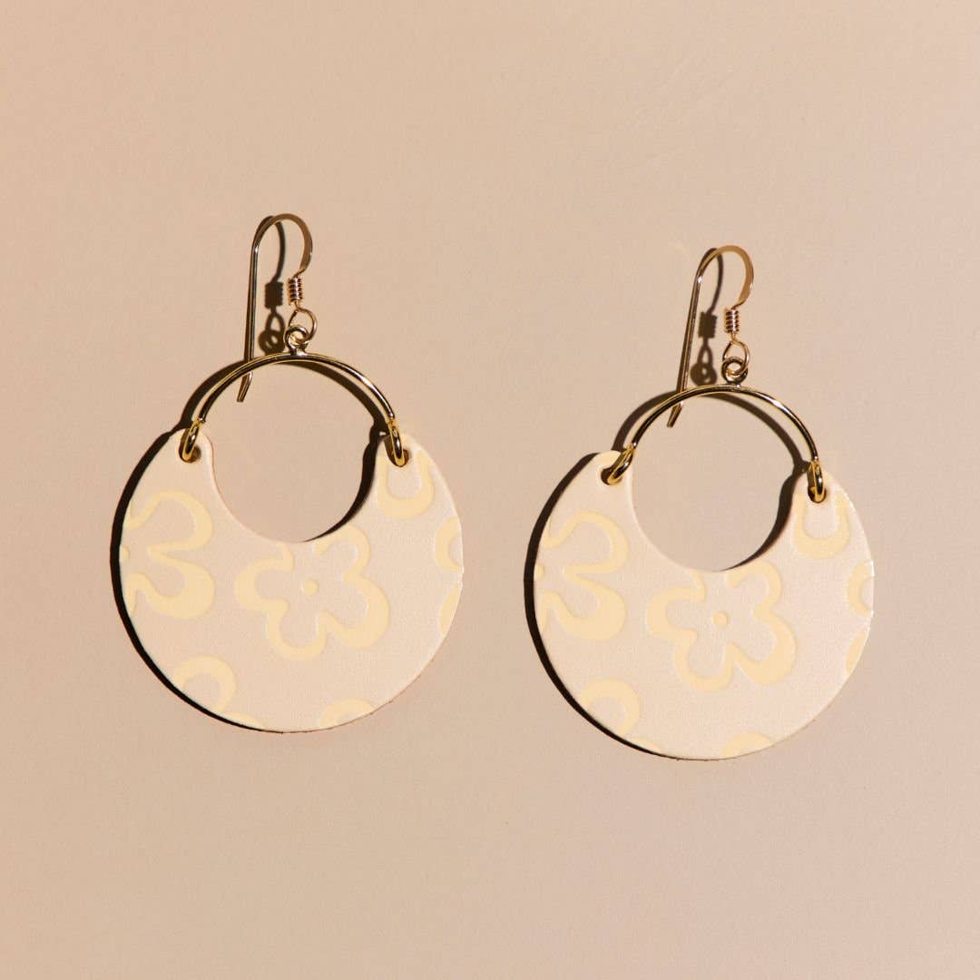 Ecru Bloomscape Nina Leather Hoop Earrings