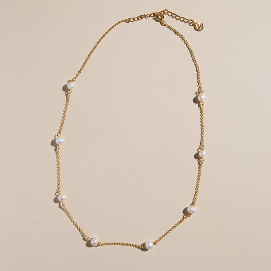 Delicate Pearl Station Chain Necklace