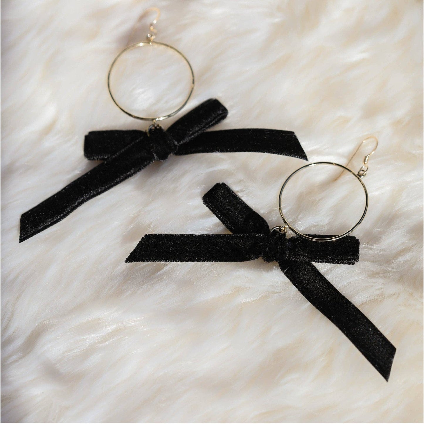 Black Clara Velvet Bow Hoop Earrings