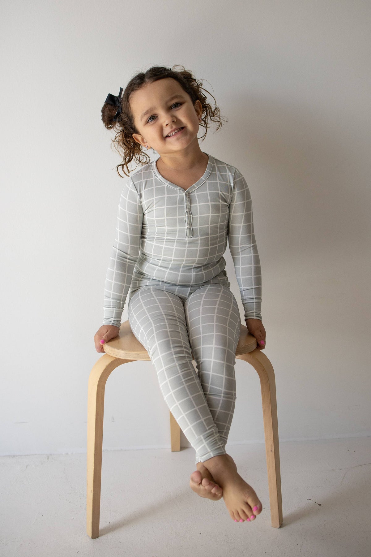 Bamboo Two Piece Pajamas- Foggy Grid