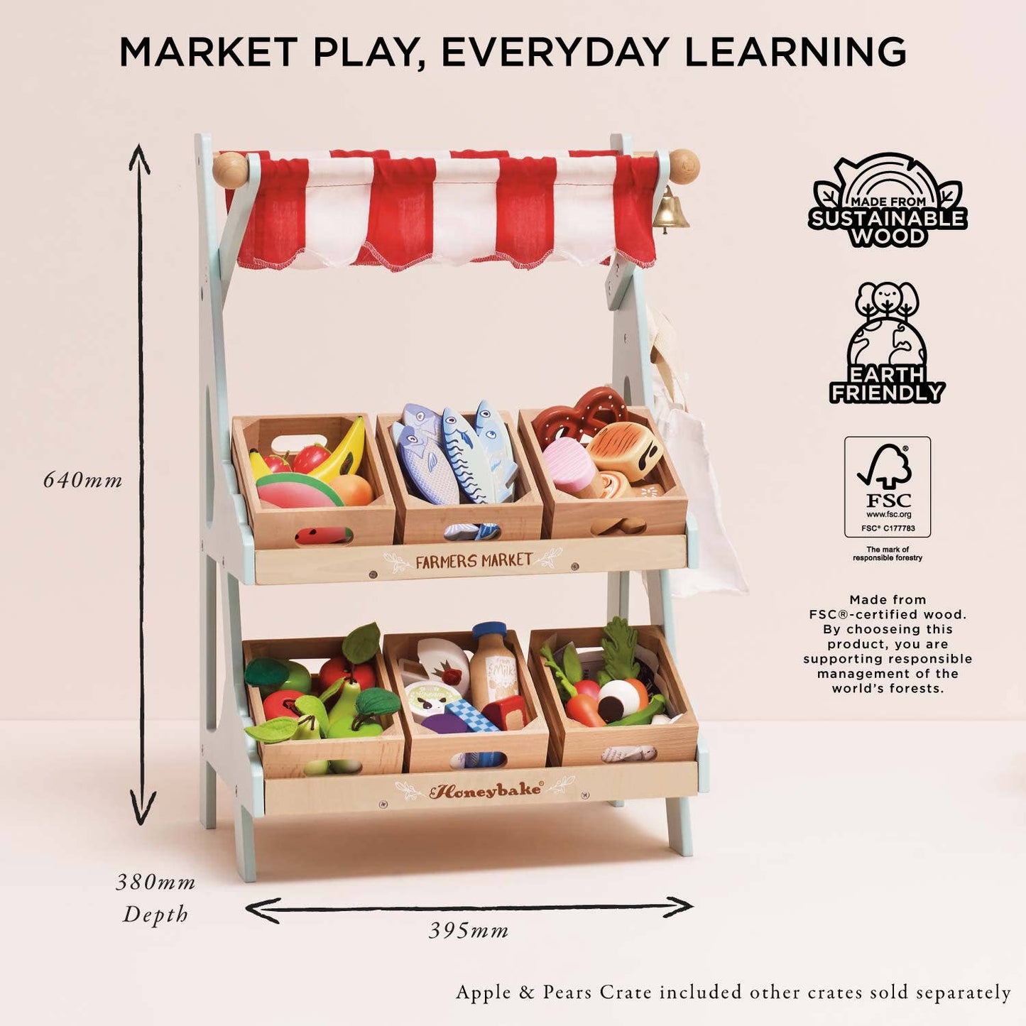 Wooden Market Stall & Fruit Play Food Crate
