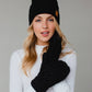 Black Cable Knit w/ Natural Pom Hat