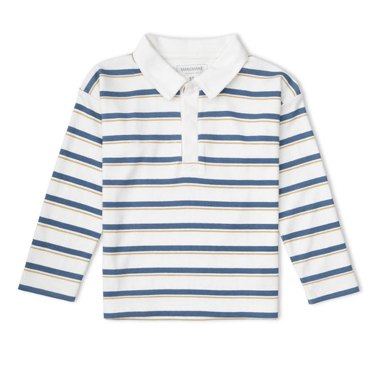 Organic Long Sleeve Polo - Navy Stripe
