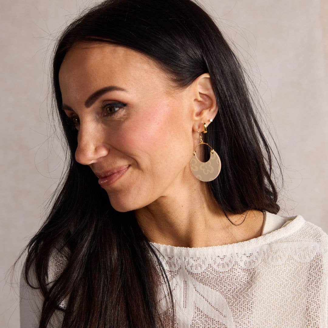 Ecru Bloomscape Nina Leather Hoop Earrings