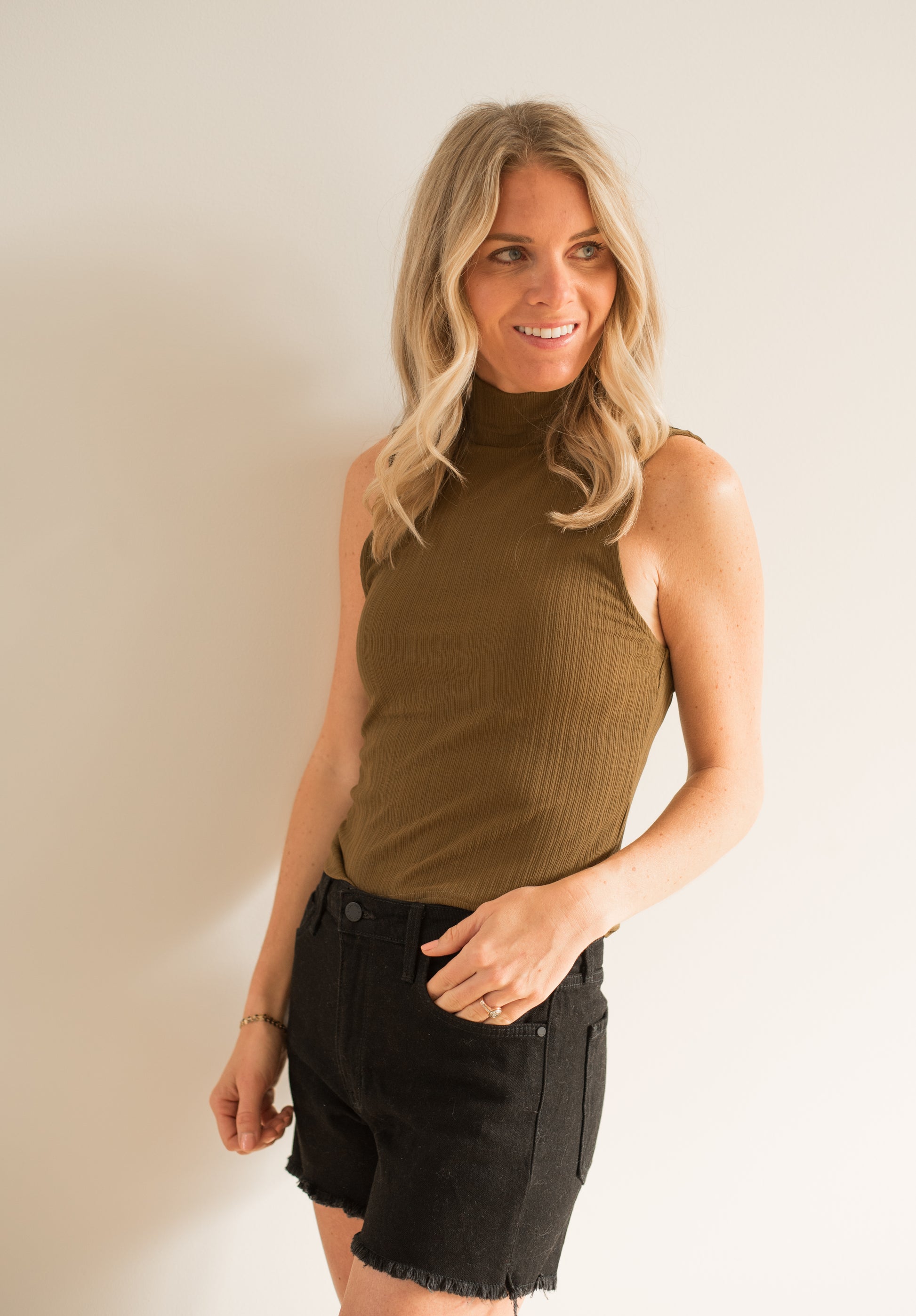 Caley Fitted Rib Tank- Military Olive - Lulie