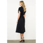 Textured Split Neck Smocked Waist Dress
