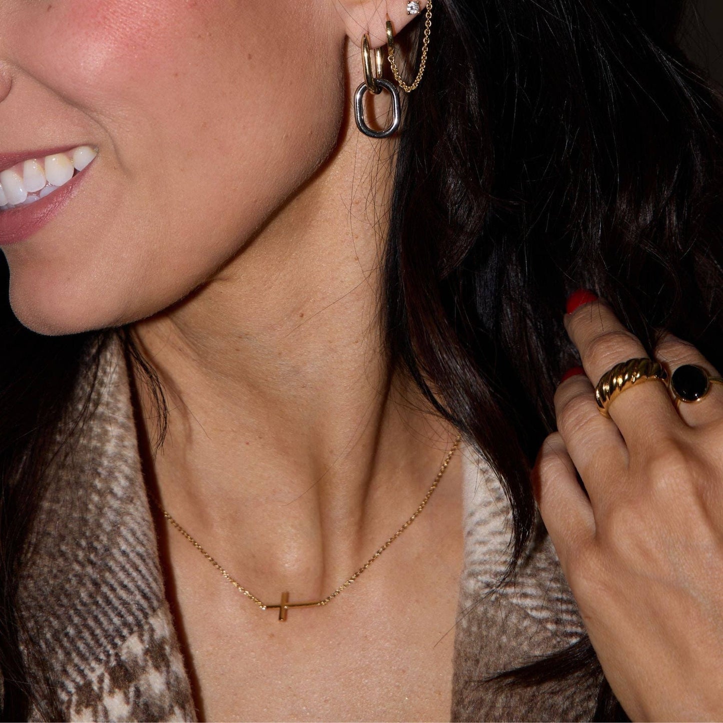 Gold Waterproof Sideways Cross Necklace