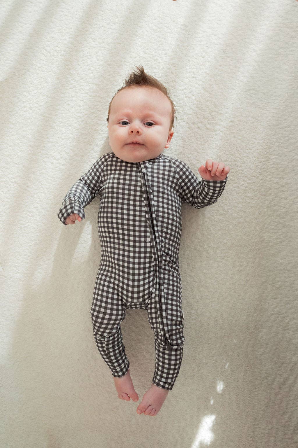 Bamboo Zip Pajamas- Green Gingham