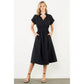 Textured Split Neck Smocked Waist Dress