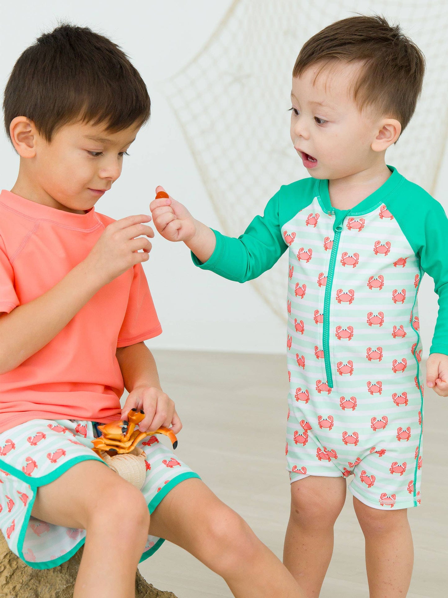 Boys Crabby Cove Dolphin Hem Swim Trunks