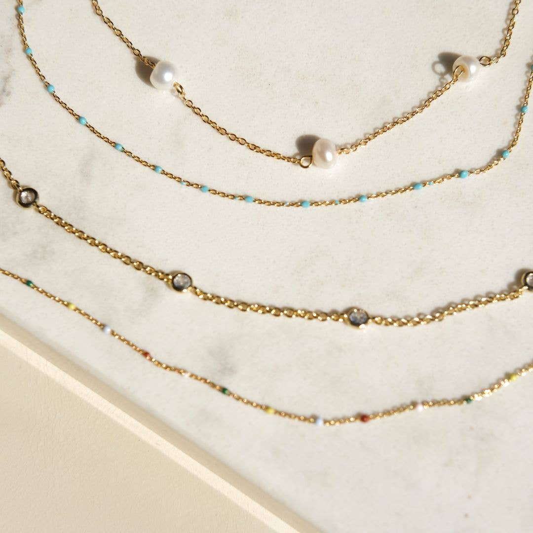 Delicate Pearl Station Chain Necklace