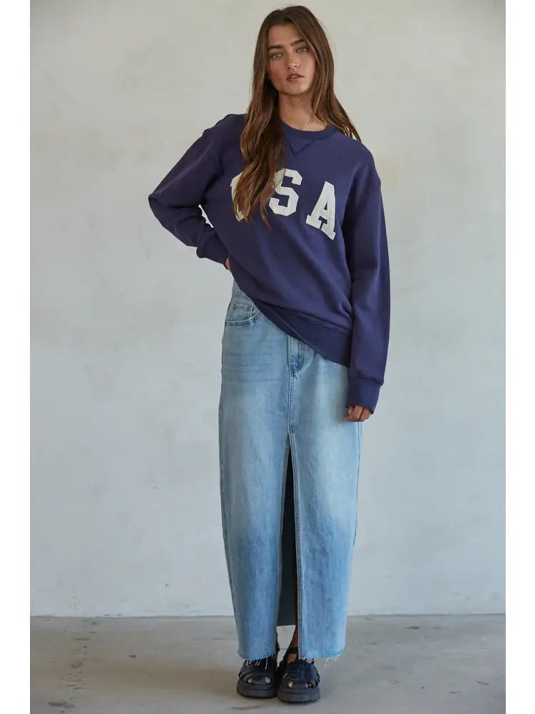 Cotton French Terry Crew Neck USA Pullover