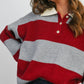 Buttoned Striped Collared Long Sleeve Top