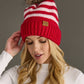 Red & Pink Striped Pom Hat