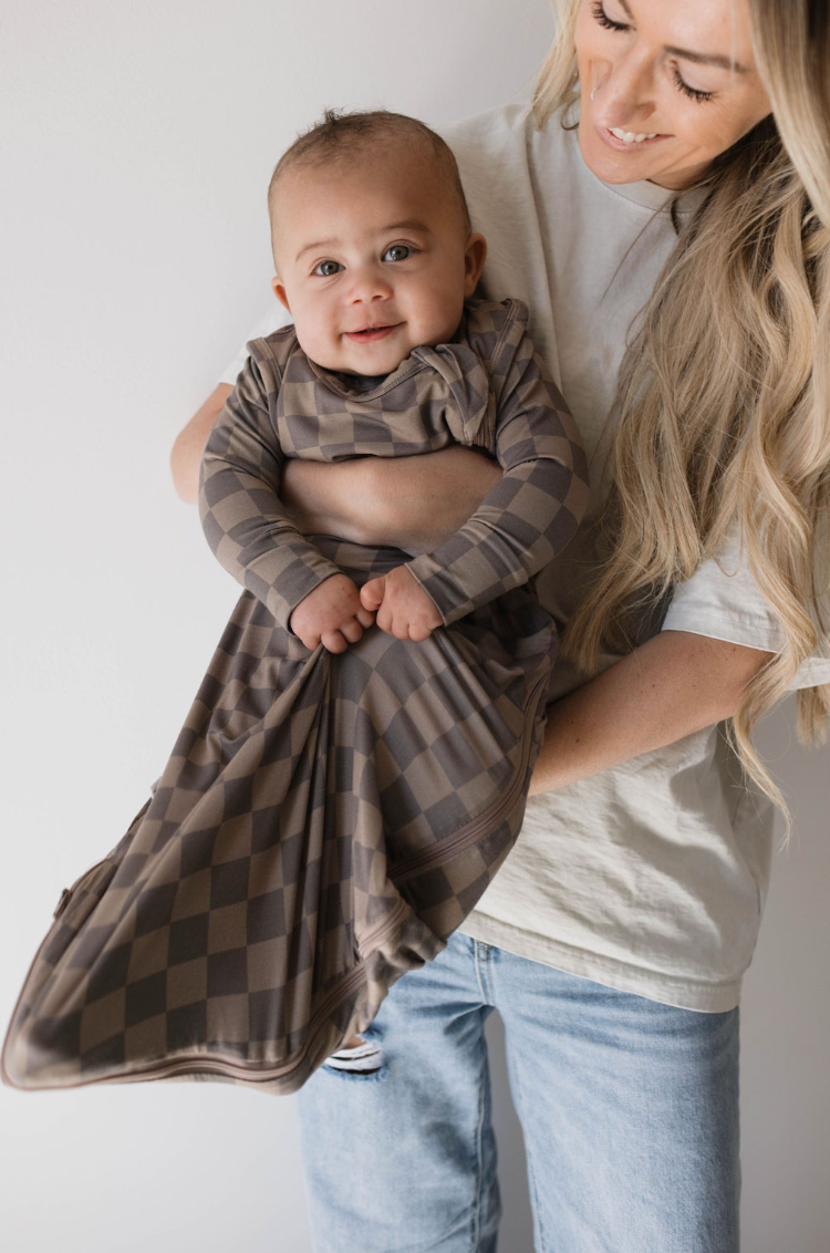 Bamboo Sleep Sack- Faded Brown Checkerboard 1.0 TOG