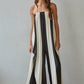 Striped Tube Wide Leg Jumpsuit- Black