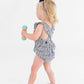 Baby Girls Navy Micro Stripe Woven Pinafore Cross-Back Bubble Romper
