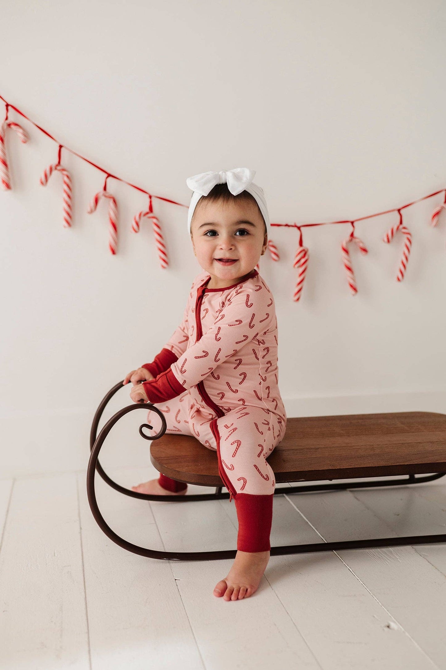 Long Sleeve Zip Romper Bamboo- Candy Cane