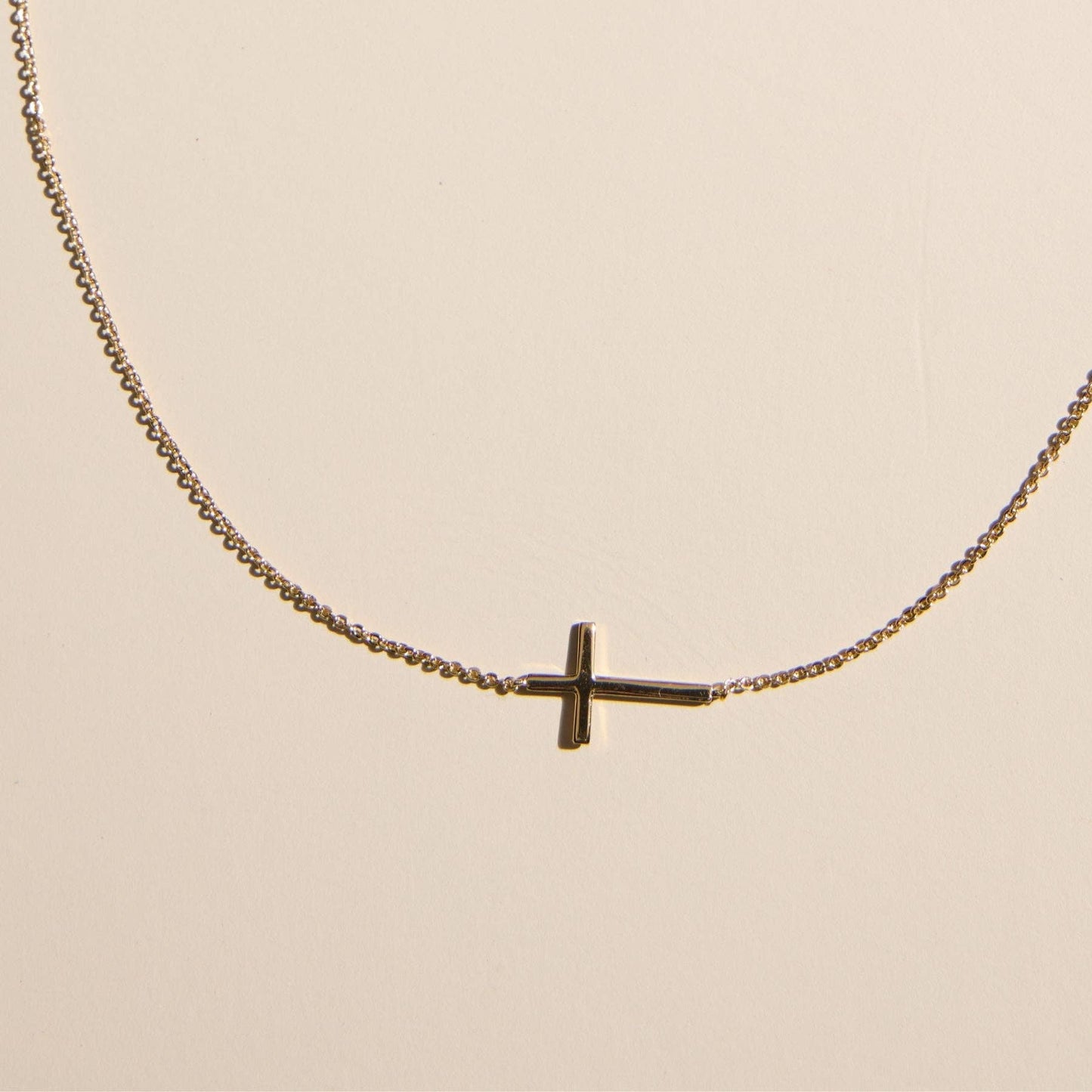 Gold Waterproof Sideways Cross Necklace
