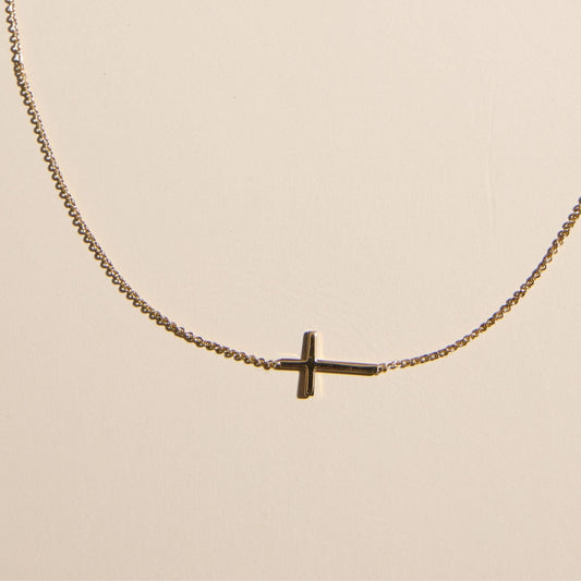 Gold Waterproof Sideways Cross Necklace