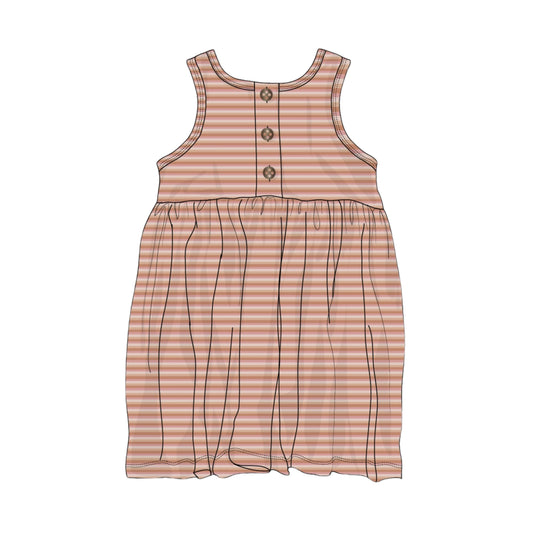 Girl's Henley Tank Dress- Tropical Stripe