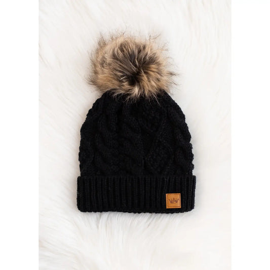 Black Cable Knit w/ Natural Pom Hat