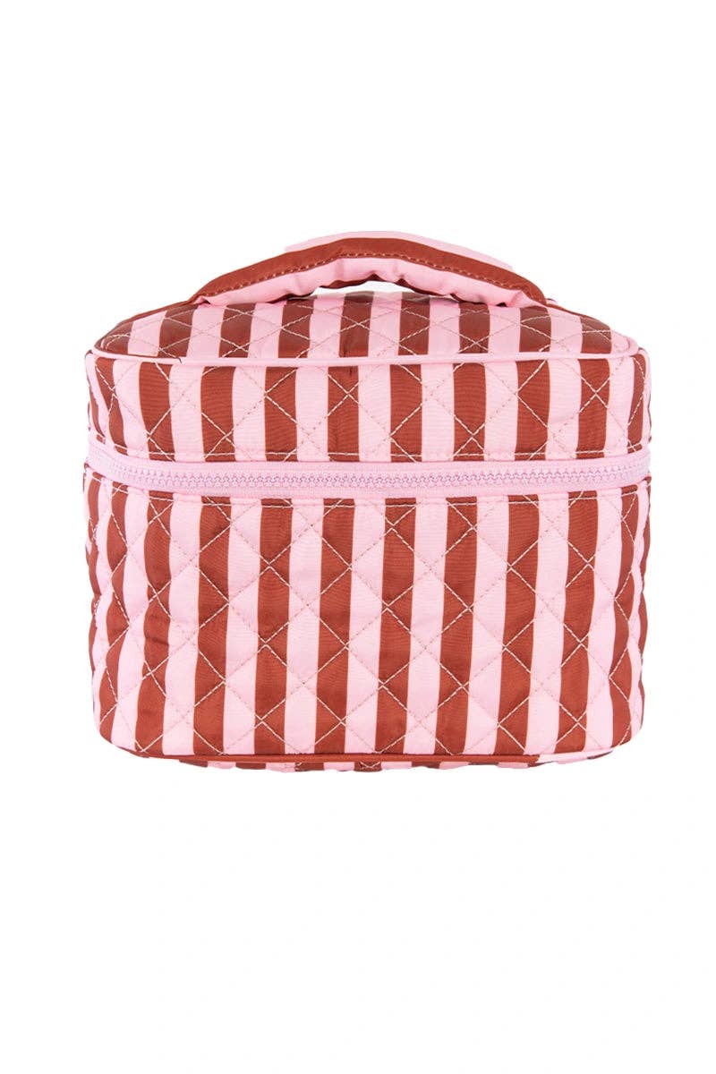 Pink and Wine Striped Cute Makeup Bag