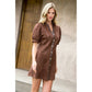 Puff Sleeve V-Neck Button Up Suede Dress