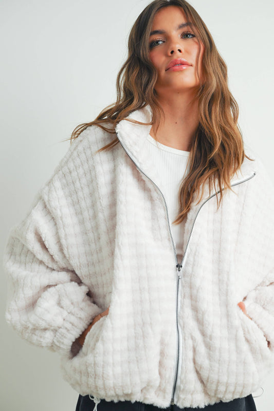 Fall Collared Puffer Jacket - Cream
