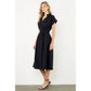 Textured Split Neck Smocked Waist Dress