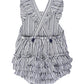 Baby Girls Navy Micro Stripe Woven Pinafore Cross-Back Bubble Romper