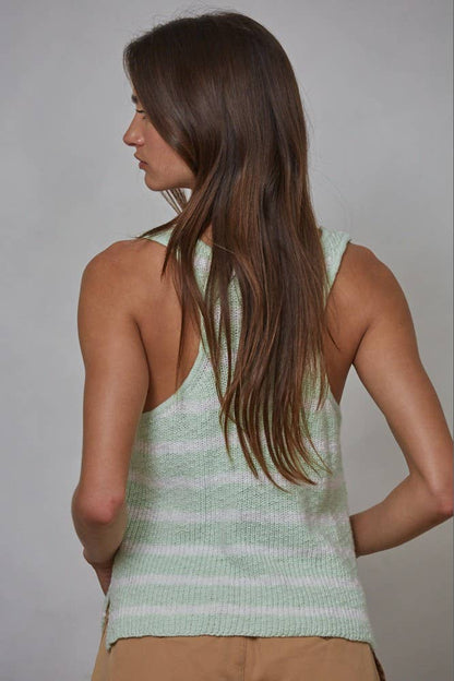 Cotton Striped V-Neck Sleeveless Top