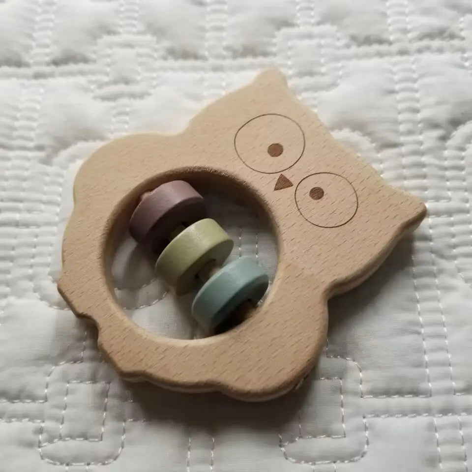 Wood Owl Teething Rattle Baby Toy - Lulie