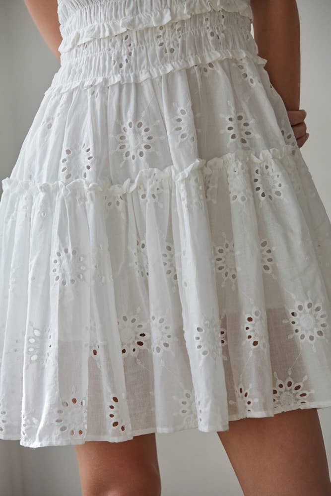 Eyelet Smocked Sleeveless Mini Dress