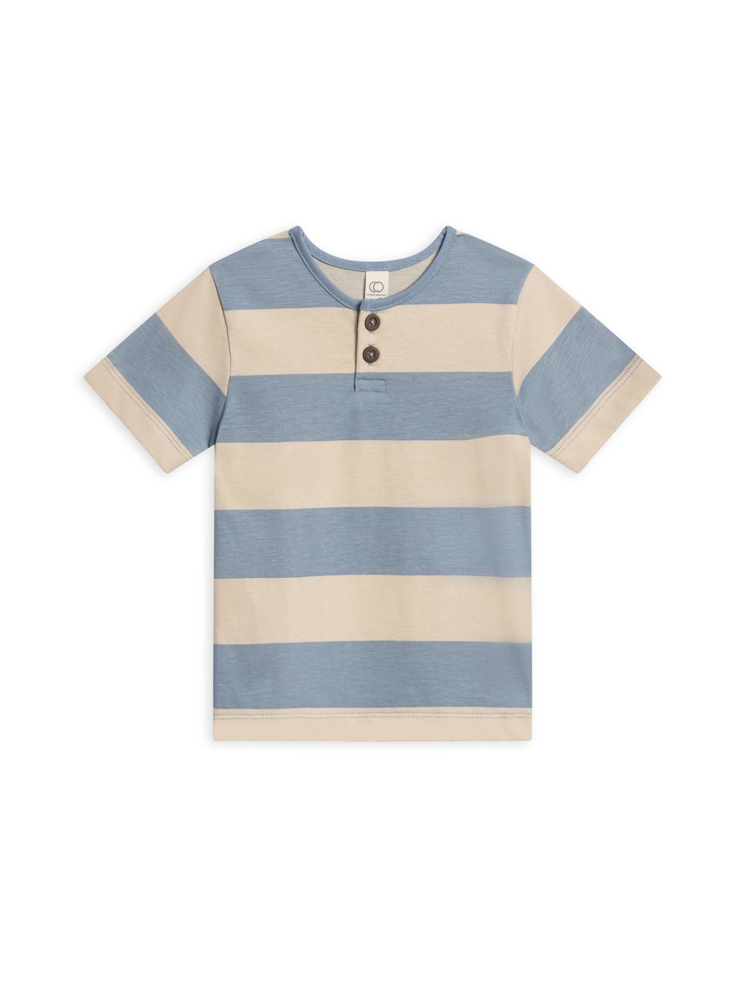 Organic Reef Short Sleeve Henley - Marco Stripe / Rain + Oat