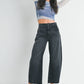 Raw Hem Barrel Jean- Washed Black