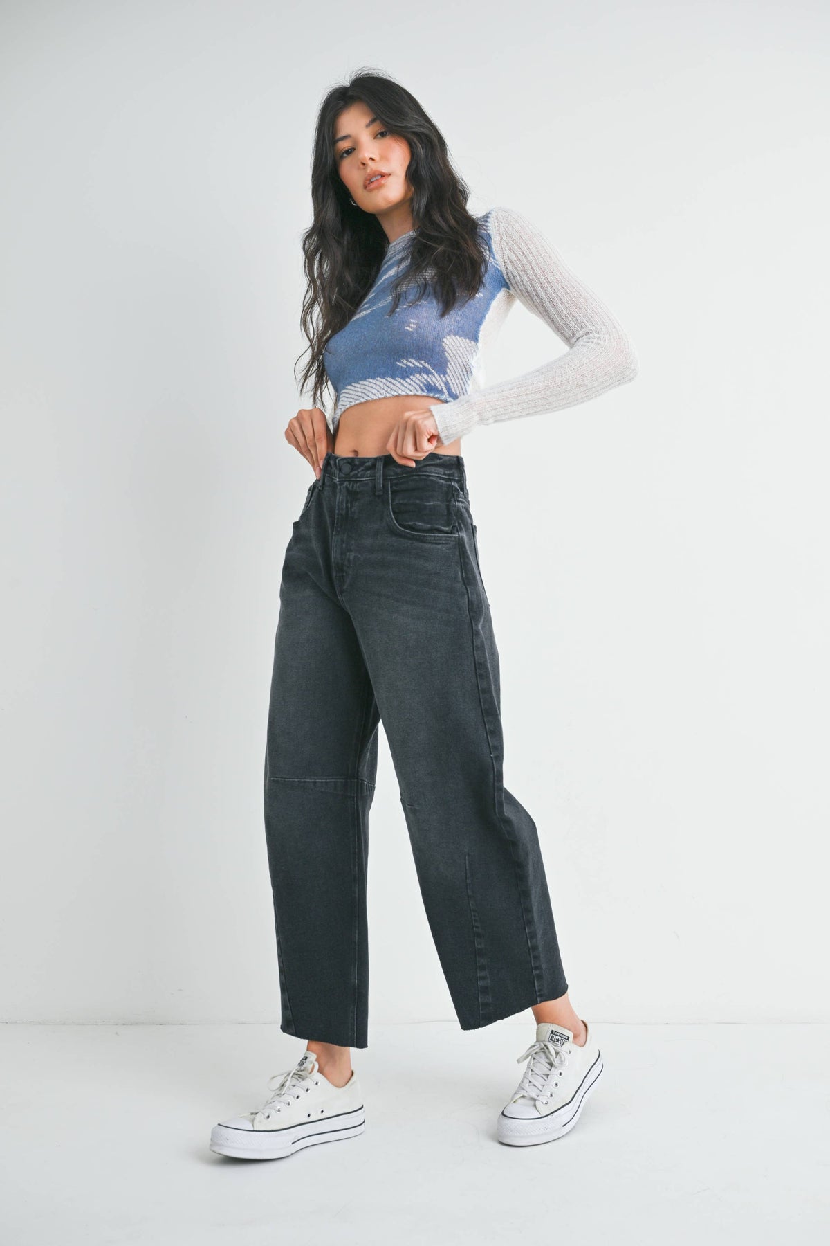 Raw Hem Barrel Jean- Washed Black