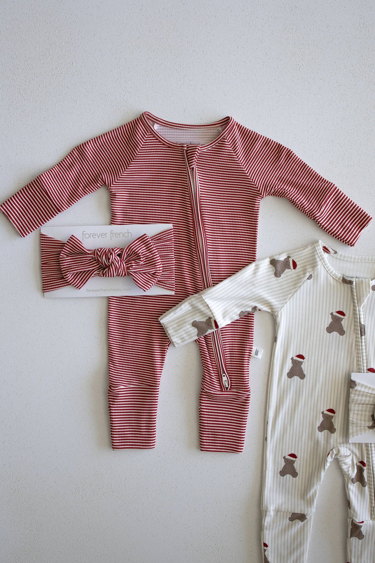 Bamboo Zip Pajamas- Peppermint Stripe Ribbed
