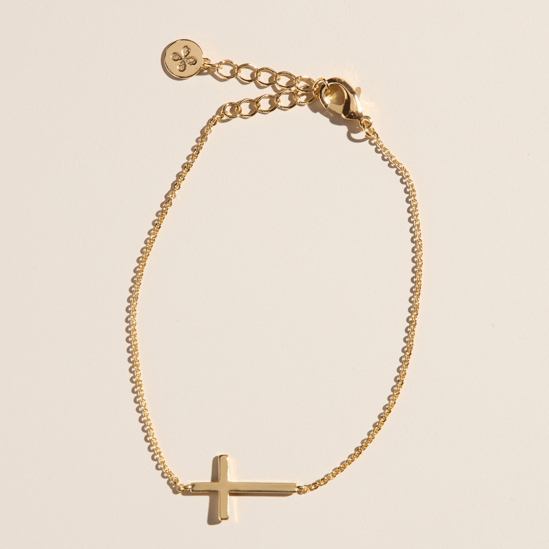 Gold Waterproof Sideways Cross Bracelet
