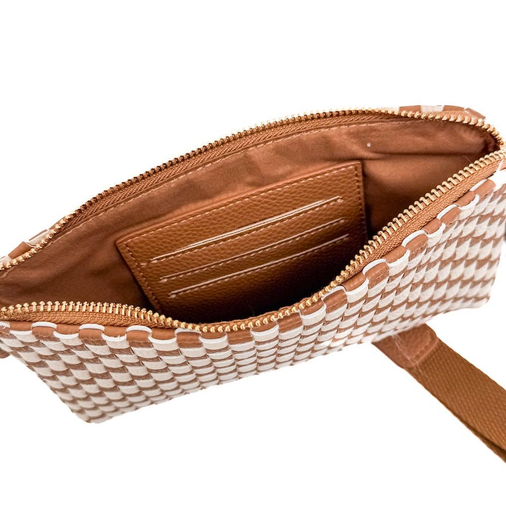 Emma Woven Clutch Wristlet: Tan Checkered