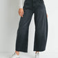 Raw Hem Barrel Jean- Washed Black