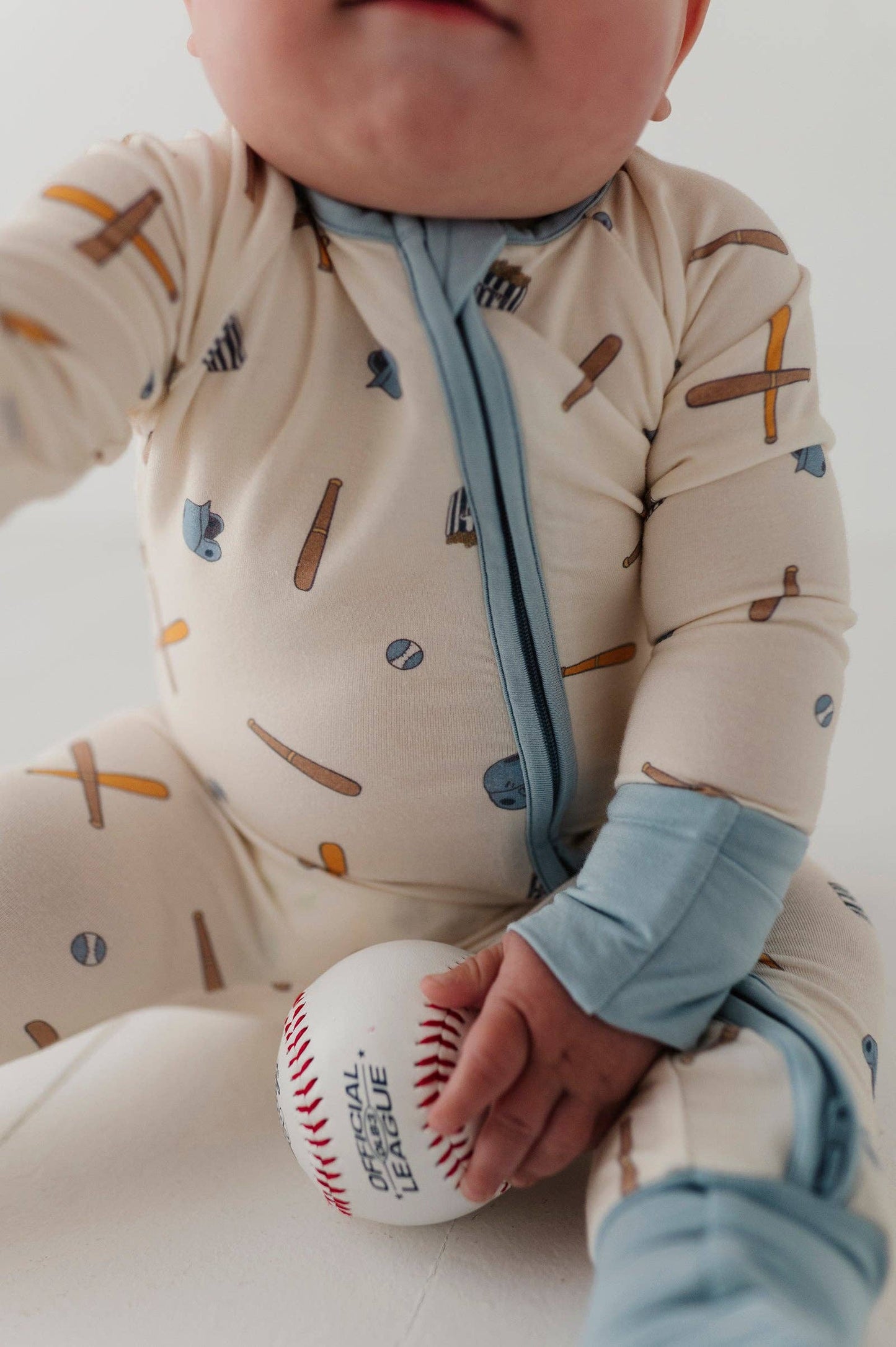 Long Sleeve Zip Romper- Baseball