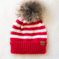 Red & Pink Striped Pom Hat