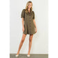 Puff Sleeve V-Neck Button Up Suede Dress