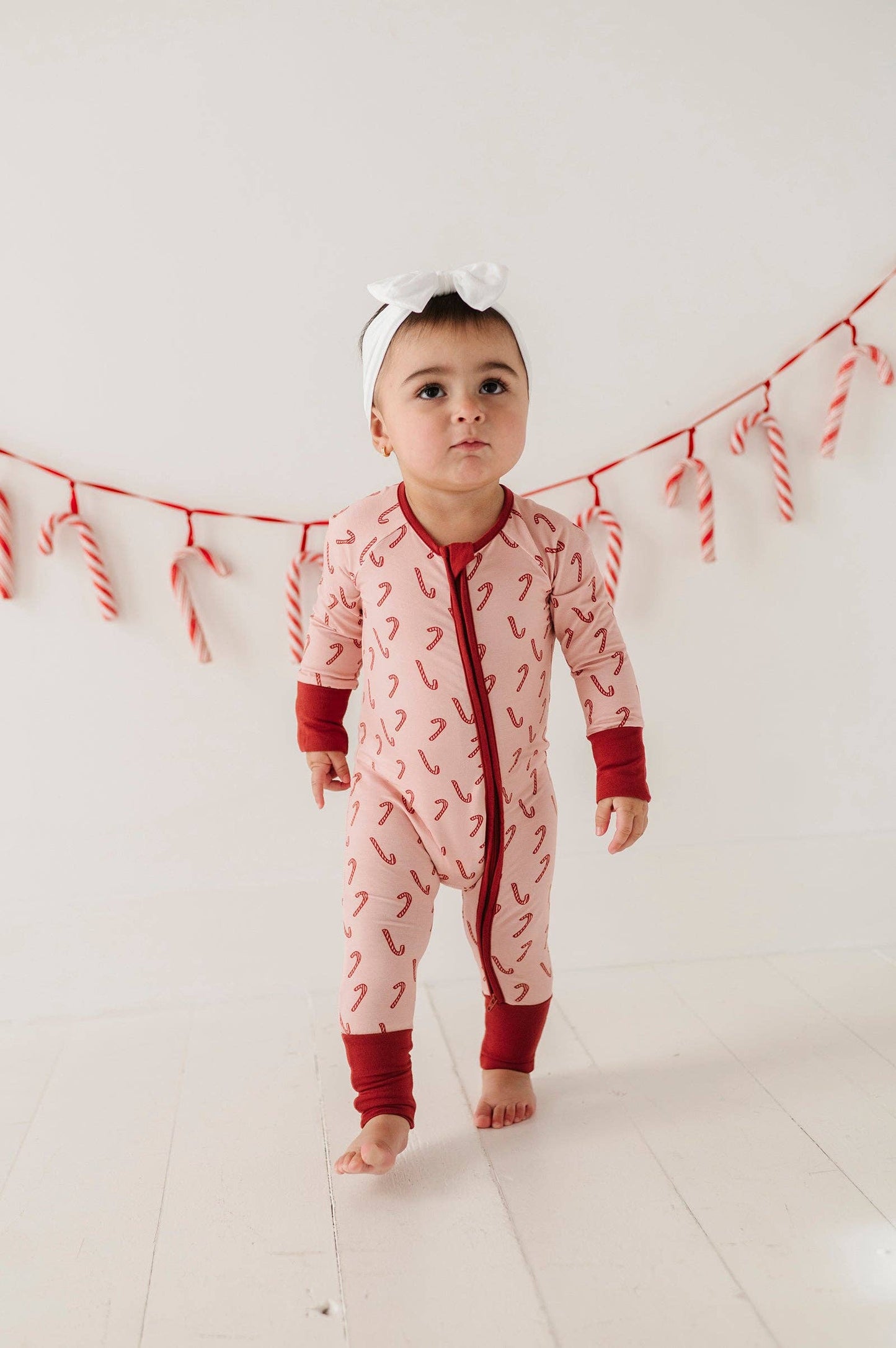 Long Sleeve Zip Romper Bamboo- Candy Cane