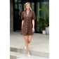 Puff Sleeve V-Neck Button Up Suede Dress